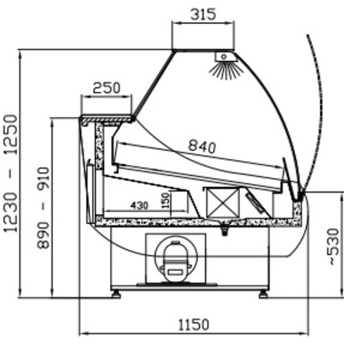 XXLselect Refrigerated counter, curved glass, with aggregate, forced circulation XXLselect Refrigerated counter, curved glass, with aggregate, forced circulation