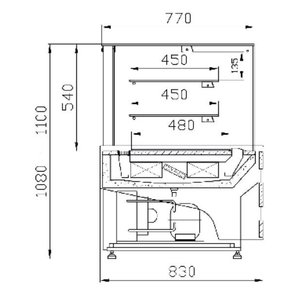 XXLselect Cake Showcase Rectangular, 240 L, from 5°C to 15°C, Stationary with Aggregate
