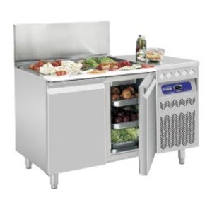Diamond 2-doors Salad Prep Table with Polyethylene Cutting Board, 1x 1/1 GN, 2x 1/2 GN, 3x 1/9 GN, 260 L, 2 °C to 8 °C, Side-Mounted Compressor Diamond 2-doors Salad Prep Table with Polyethylene Cutting Board, 1x 1/1 GN, 2x 1/2 GN, 3x 1/9 GN, 260 L, 2 °C to 8 °C, Side-Mounted Compressor