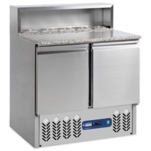 Diamond Stół do pizzy 2-drzwiowy 240 L, z blatem granitowym i szklaną nadstawą 5 x GN 1/6, agregat na dole Diamond Stół do pizzy 2-drzwiowy 240 L, z blatem granitowym i szklaną nadstawą 5 x GN 1/6, agregat na dole