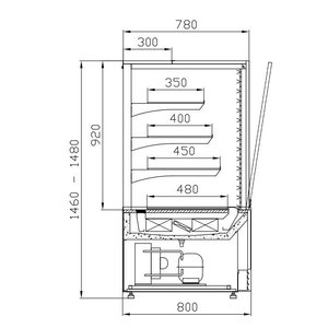 XXLselect Cake Showcase Rectangular, 280 L, from 5°C to 15°C, Stationary wih Simple Glass, without Aggregate, White