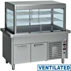 Diamond Refrigerated Display Rectangular, 4 x 1/1 GN, from -10°C to 12°C, Stationary, with Cupboard, Silver