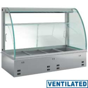 Diamond Built-in Warm Display 3 x 1/1 GN, 3 kW, from 65 to 85 °C, with Bent Glass, Silver, Humidified and Ventilated