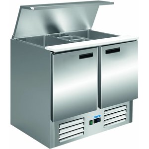 Saro 2-doors Salad Prep Table with Polyethylene Cutting Board, 2°C to 8°C, Bottom-Mounted Compressor