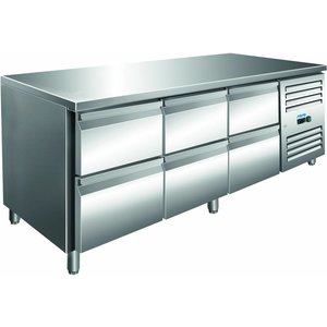 Saro Refrigerated Table with 6 Drawers 465 L, from -2 °C to 8 °C, Side-Mounted Compressor