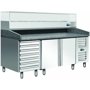 Saro Double Doors Pizza Prep Table with 7 drawers, 428 L, Side-Mounted Compressor
