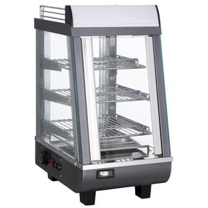 Saro Countertop Heating Display 76 L, 3-Level, 1,20 kW, from 30 to 90 °C, with Slanted Glass, Silver