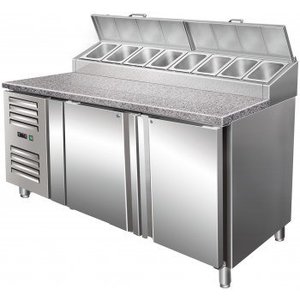 Saro Double Doors Pizza Prep Table, 496 L, 8 x GN 1/3, Side-Mounted Compressor Saro Double Doors Pizza Prep Table, 496 L, 8 x GN 1/3, Side-Mounted Compressor