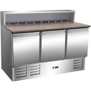 Saro Tripple Doors Pizza Prep Table 8 x GN 1/6, Bottom-Mounted Compressor Saro Tripple Doors Pizza Prep Table 8 x GN 1/6, Bottom-Mounted Compressor