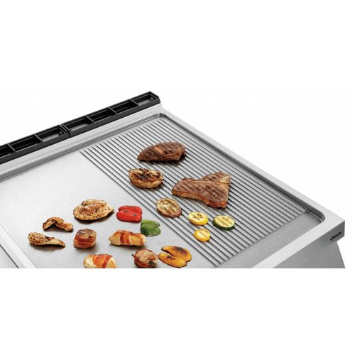 Bartscher Gazowa płyta grillowa 755 x 760 mm, gładka/ryflowana, 2 strefy grzewcze, 18 kW na podstawie półotwartej Bartscher Gazowa płyta grillowa 755 x 760 mm, gładka/ryflowana, 2 strefy grzewcze, 18 kW na podstawie półotwartej