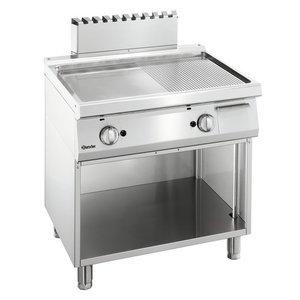 Bartscher Gazowa płyta grillowa 720 x 445 mm, gładka/ryflowana, 2 strefy grzewcze, 14 kW na podstawie półotwartej Bartscher Gazowa płyta grillowa 720 x 445 mm, gładka/ryflowana, 2 strefy grzewcze, 14 kW na podstawie półotwartej
