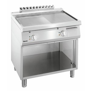 Bartscher Electric Griddle 720 x 445 mm, Smooth/Ribbed, 2 Heating Zones, 10 kW, 400V on Half-Open Base Bartscher Electric Griddle 720 x 445 mm, Smooth/Ribbed, 2 Heating Zones, 10 kW, 400V on Half-Open Base