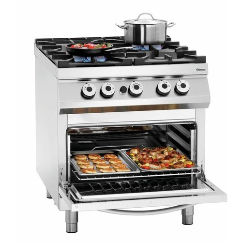 Bartscher Gas Cooker with 4 Burners and Gas Oven GN 2/1, 32,5 kW