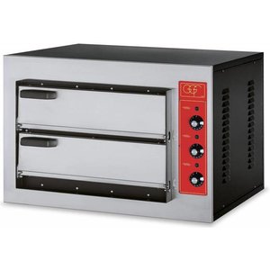 GGF Wyprzedaż - Piec do pizzy 2-komorowy elektryczny 6 kW, 2 x Ø 50 cm, 230 V, rustykalny