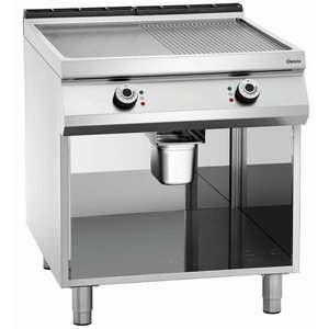 Bartscher Elektryczna płyta grillowa 755 x 760 mm, gładka/ryflowana, 2 strefy grzewcze, 15 kW, 400V na podstawie półotwartej Bartscher Elektryczna płyta grillowa 755 x 760 mm, gładka/ryflowana, 2 strefy grzewcze, 15 kW, 400V na podstawie półotwartej