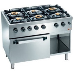 Diamond Kuchnia gazowa z 6 palnikami, szafką otwartą i piekarnikiem gazowym GN 2/1, 29000 kcal / h Diamond Kuchnia gazowa z 6 palnikami, szafką otwartą i piekarnikiem gazowym GN 2/1, 29000 kcal / h