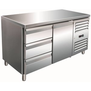 Saro Single Door Refrigerated Table with 3 Drawers 314 L, from -2 °C to 8 °C, Side-Mounted Compressor Saro Single Door Refrigerated Table with 3 Drawers 314 L, from -2 °C to 8 °C, Side-Mounted Compressor