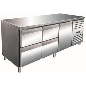 Saro Single Door Refrigerated Table with 4 Drawers 465 L, from -2 °C to 8 °C, Side-Mounted Compressor Saro Single Door Refrigerated Table with 4 Drawers 465 L, from -2 °C to 8 °C, Side-Mounted Compressor