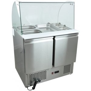 RedFox 2-doors Salad Prep Table 2x 1/1 GN with Glass Top Unit, 300 L, 2 °C to 8 °C, Bottom-Mounted Compressor RedFox 2-doors Salad Prep Table 2x 1/1 GN with Glass Top Unit, 300 L, 2 °C to 8 °C, Bottom-Mounted Compressor