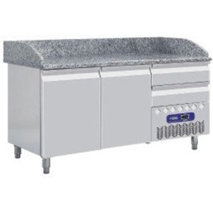 Diamond Double Doors Pizza Prep Table with 2 drawers with Granite Top, Side-Mounted Compressor Diamond Double Doors Pizza Prep Table with 2 drawers with Granite Top, Side-Mounted Compressor