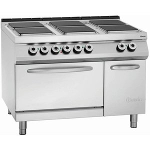 Bartscher Kuchnia elektryczna z 6 płytami grzewczymi, szafką i piekarnikiem elektrycznym GN 2/1, 29,6 kW Bartscher Kuchnia elektryczna z 6 płytami grzewczymi, szafką i piekarnikiem elektrycznym GN 2/1, 29,6 kW