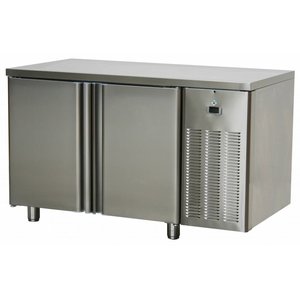 RM GASTRO Double Door Refrigerated Table with Splashback 265 L, from -2 °C to 8 °C, Side-Mounted Compressor