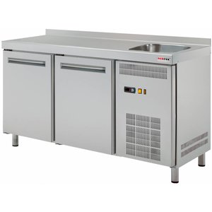 RedFox Double Door Refrigerated Table with Splashback and Sink 290 L, from -2 °C to 8 °C, Side-Mounted Compressor RedFox Double Door Refrigerated Table with Splashback and Sink 290 L, from -2 °C to 8 °C, Side-Mounted Compressor