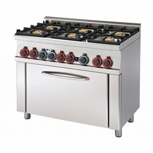 RM GASTRO Gas Cooker with 6 Burners, Oven with Grill Function GN 1/1, 31 kW