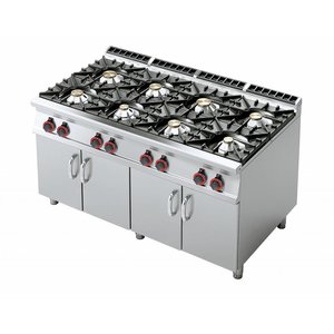 RM GASTRO Gas Cooker with 8 Burners and Cupboard, 56 kW