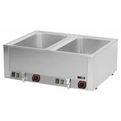 RedFox Countertop Electric Bain Marie, 2-Chamber with Drain Tap, 2 x GN 1/1, 3 kW RedFox Countertop Electric Bain Marie, 2-Chamber with Drain Tap, 2 x GN 1/1, 3 kW