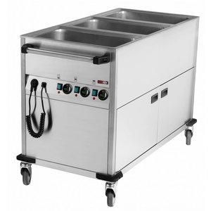 RM GASTRO Mobile Electric Bain Marie, 3-Chamber with Drain Tap, GN 1/1, 2,1 kW