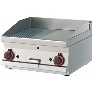 RM GASTRO Gazowa płyta grillowa 595 x 450 mm, gładka/ryflowana, superchromowana, 2 strefy grzewcze, 9 kW, nastawna