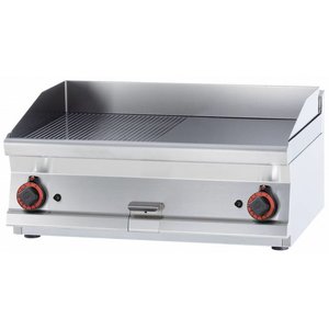 RM GASTRO Countertop Gas Griddle 795 x 450 mm, Smooth/Ribbed, 2 Heating Zones, 12 kW