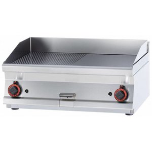 RM GASTRO Countertop Gas Griddle 795 x 450 mm, Smooth/Ribbed, Superchromed, 2 Heating Zones, 12 kW