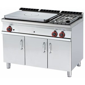 RM GASTRO Cast-Iron Gas Cooker with 2 Burners and 1  Hot Plate and Cupboard, 25 kW RM GASTRO Cast-Iron Gas Cooker with 2 Burners and 1  Hot Plate and Cupboard, 25 kW