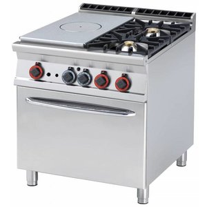RM GASTRO Cast-Iron Gas Cooker with 2 Burners and 1  Hot Plate, Gas Oven GN 2/1, 32,5 kW