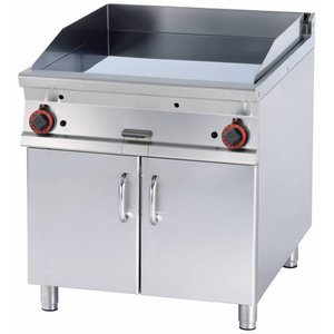RM GASTRO Gas Griddle ﻿760 x 680 mm, Smooth/Ribbed, Superchromed, 2 Heating Zones, 18 kW on Cabinet Base