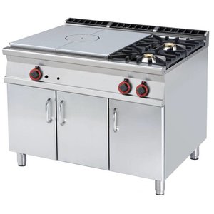 RM GASTRO Cast-Iron Gas Cooker with 2 Burners and Cast Iron Plate and Cupboard, 29 kW