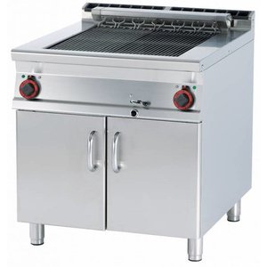 RM GASTRO Elektryczny grill wodny 550 x 630 mm, 2 strefy grzewcze, 10,83 kW, 400V na podstawie z szafką
