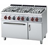 RM GASTRO Gas Cooker with 6 Burners, Cupboard with Doors and Electric Oven GN 2/1, 40 kW