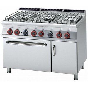 RM GASTRO Gas Cooker with 6 Burners, Cupboard with Doors and Electric Oven GN 2/1, 40 kW