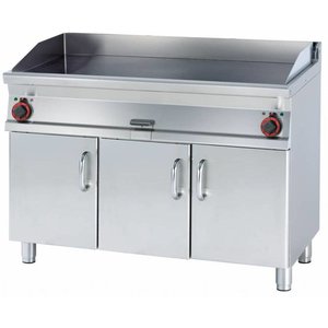 RM GASTRO Gas Griddle 1160 x 510 mm, Smooth, Superchromed, 2 Heating Zones, 21 kW on Cabinet Base RM GASTRO Gas Griddle 1160 x 510 mm, Smooth, Superchromed, 2 Heating Zones, 21 kW on Cabinet Base