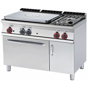 RM GASTRO Cast-Iron Gas Cooker with 2 Burners and 1  Hot Plate, Cupboard with Doors and Electric Oven GN 2/1, 30 kW