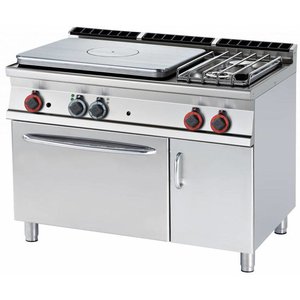 RM GASTRO Cast-Iron Gas Cooker with 2 Burners and 1  Hot Plate, Cupboard with Doors and Gas Oven GN 2/1, 32,3 kW