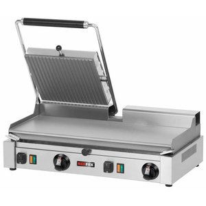 RedFox Grill kontaktowy podwójny ze stali nierdzewnej, płyta dolna gładka górna z lewej strony ryflowana, 570 x 240 mm, 4,2 kW RedFox Grill kontaktowy podwójny ze stali nierdzewnej, płyta dolna gładka górna z lewej strony ryflowana, 570 x 240 mm, 4,2 kW