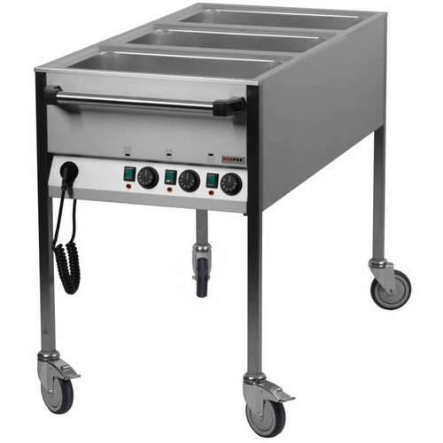 RedFox Water Mobile Electric Bain Marie, 3-Chamber with Drain Tap, GN 1/1, 2,1 kW RedFox Water Mobile Electric Bain Marie, 3-Chamber with Drain Tap, GN 1/1, 2,1 kW