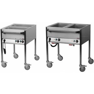 RedFox Water Mobile Electric Bain Marie, 2-Chamber with Drain Tap, GN 1/1, 1,4 kW