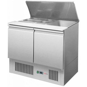 RedFox Stół chłodniczy sałatkowy 2-drzwiowy z polietylenową deską do krojenia, 3x 1/6 GN, 240 L, od 2 °C do 8 °C, agregat na dole RedFox Stół chłodniczy sałatkowy 2-drzwiowy z polietylenową deską do krojenia, 3x 1/6 GN, 240 L, od 2 °C do 8 °C, agregat na dole