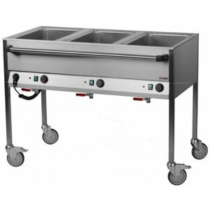 RedFox Water Mobile Electric Bain Marie, 3-Chamber with Drain Tap, GN 1/1, 2,1 kW