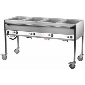 RedFox Water Mobile Electric Bain Marie, 4-Chamber with Drain Tap, GN 1/1, 2,8 kW